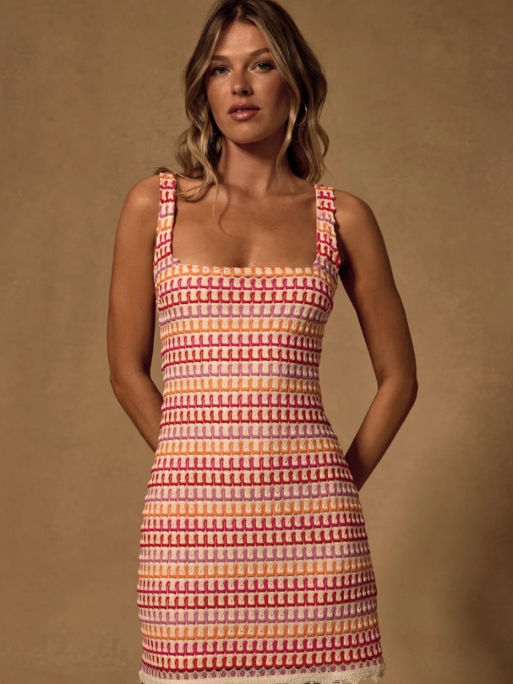 Lulus Alianora Red and Cream Crochet Mini Dress | NWT
